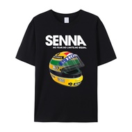 2025 Summer Ayrton Senna Helmet Baju T-shirt - Retro Racing Cotton Vibes, Keren for Streetwear Fans
