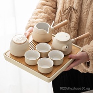 Household T9J5Cream Kung Fu Teapot2024Wind Set with Tray Tea Set Side Handle New Model FILX