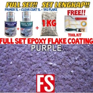 ( PURPLE FLAKE )  Full Set Epoxy Colour Flake Coating ( 1KG FLAKE / 1L PRIMER / 1L CLEAR COAT ) Toilet Floor Slab