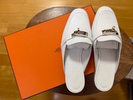100% 全新 Hermes Oz Mule 白色 loafer 拖鞋