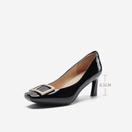 Nine West รองเท้าส้นสูงหัวเหลี่ยมสำหรับผู้หญิง หนัง PU สำหรับใส่ไปทำงาน หัวเข็มขัด รองเท้าแฟชั่นส้นห