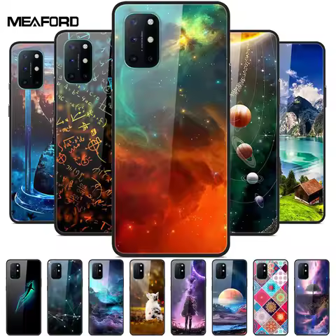 For OnePlus 8T Cases 8 Fashion Tempered Glass Hard Back Covers for Oneplus 8 Phone Cases Soft Bumper