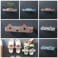 WENTIVV Hole Free Wall Mounted Shoes Rack Self Adhesive Wall Mount Slippers Shelf Holder Plastic Shoe Stand Household
