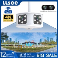 LLSEE กล้องวงจรปิดไร้สาย WIFI กลางแจ้ง 8X ซูม 8MP 4K เลนส์คู่ 180 °มุมกว้าง Night Vision สองทางโทรกันน้ำสมาร์ทปลุกกล้องรักษาความปลอดภัย IP