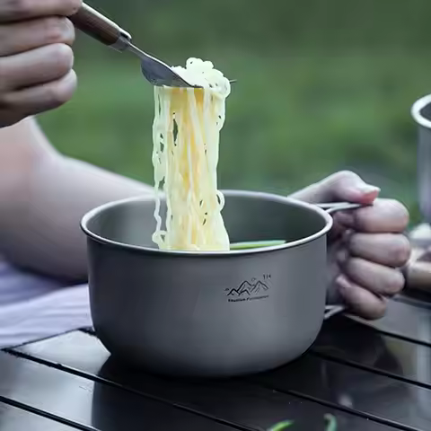 Titanium Camping Pot Ultralight Portable Titanium Alloy Bowl Handle for Backpacking Hiking Outdoor C