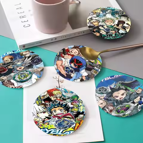 Anime B-Beyblade X Vintage Wooden Coaster Colour Printing Cup Mat Home Desk Decoration Gifts