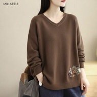 Floral embroidered long-sleeved sweater - A1213