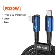 Toocki USB 90องศา PD 20W Type C เพื่อสายเคเบิลหลอดไฟข้อมูลการชาร์จฟ้าผ่าสายสำหรับ iPhone 14 13 12 11