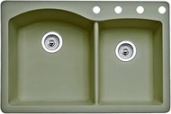 Blanco 441283-4 Diamond 4-Hole Double-Basin Drop-In Granite Kitchen Sink, Truffle