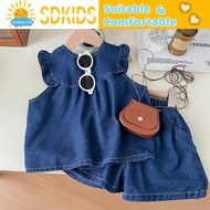 Korean set children's clothing, summer girls' casual and fashionable wooden ear edge top, paired wit