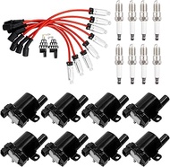 HQPASFY UF262 Ignition Coils & Iridium Spark Plug & Wires Set of 8 Compatible with Chevy Avalanche E
