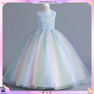 Girl Princess Dress Children's Rainbow Lace Dresses 3-12 years old Birthday Dance Party Red Carpet C