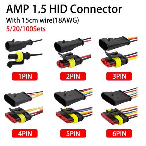 5/20/100 sets AMP 1P 2P 3P 4P 5P 6P Waterproof Auto Connector Male Female Plug with 15CM 18AWG Wire 