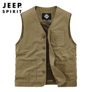 JEEP SPIRIT เสื้อกั๊กผู้ชายเสื้อกั๊กลำลองแบบบางเสื้อกั๊กไซส์ใหญ่เสื้อกั๊กสำหรับกิจกรรมกลางแจ้งตกปลาส