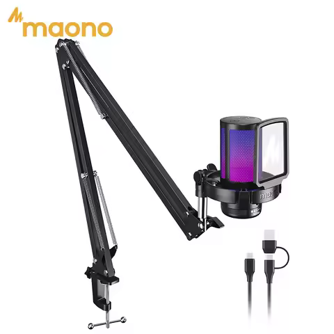 MAONO DGM20S Gaming USB Microphone Condenser Mic with RGB Light Noise Cancellation Boom Arm for Stre