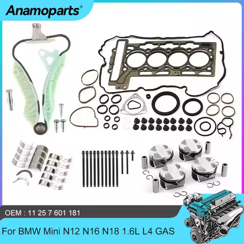 Engine gasket Bolt Piston & Rings Set Timing Chain Kit For 07-16 BMW Mini 114i R55 R56 R57 R58 R59 R