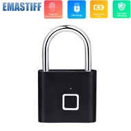 Black silver Keyless USB Rechargeable Waterproof Door Lock Fingerprint Smart Padlock Quick Unlock Zinc alloy Metal Self Developing Chip