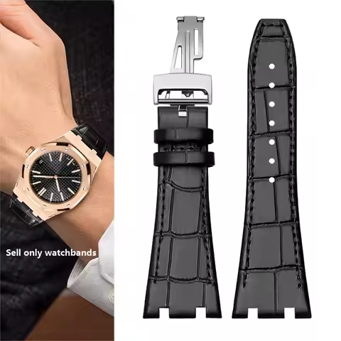 For Audemars Piguet AP15400 15703 15500 Royal Oak Series Genuine Leather Watch Strap 26MM Blue Brown