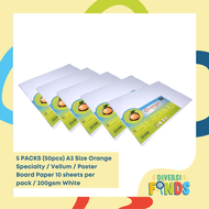 5 PACKS or 50pcs A3 Size Orange Specialty / Vellum / Poster Board Paper 200gsm White, 10sheets/pk
