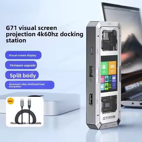 G71 7 in 1 Aluminum Alloy Office Docking Station Smart Screen Display Type-C To HDMI2.0 USB3.0 HUB P