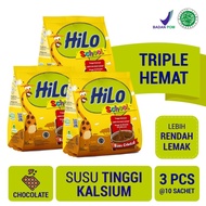 Triple Pack - HiLo School Gusset Coklat 10 Sachet - Susu Tinggi Murah