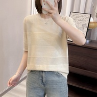 Clothing Fashion Knit Top Short-Sleeved T-Shirt Sweater Ice Silk Hollow Loose Design Tencel Round Ne
