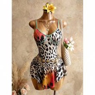 This Is A New Spring/Summer Style Sexy Bandeau Dress With A Contrasting Color And Leopard Print Patt