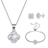 Lucky Clover Bracelet Necklace Earrings Jewelry Set for Women, Classic 4-Leaf White Gold Plated Brac