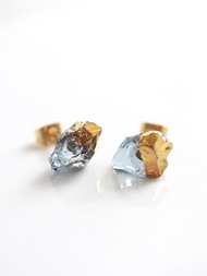 STAR STONE - SAPPHIRE + 24K GOLD 玻璃原石耳環