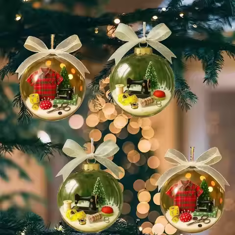 Snow Globe Tree Ornament Clear Seasonal Sewing Machine Snow Globe Decoration Hangable Christmas Ball