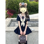 JK Uniform Suit Japanese Style Middle Uniform Basic Style Cyan jk Skirt Sailor Suit Top Pleated Skir