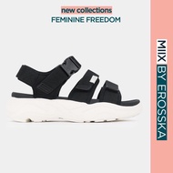 Miix by Erosska - Women's sandals with three horizontal straps and dynamic buckle in black and white