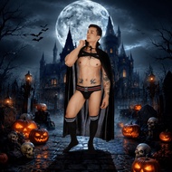 Men Halloween Cosplay Costume Set Black Hooded Cape Gothic Vampire Party Outfit