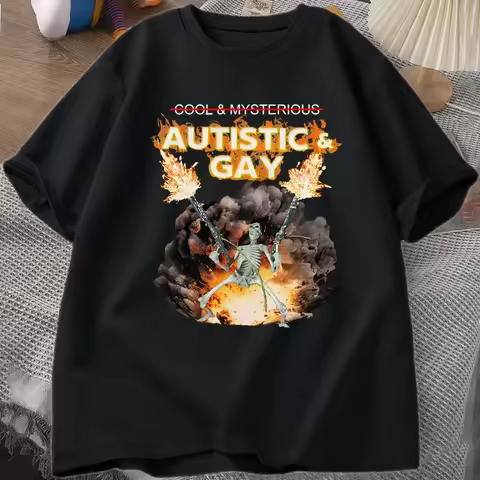 26 Skeleton Explosion MenTShirt Autistic Gay Unhinged Skeleton Autism Meme T-Shirt Cotton Short Slee