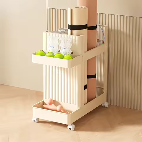 Gym Equipment Organizer Trolley with Wheels Gym Equipment Holder Yoga Mat Storage Rack Fitness Equip