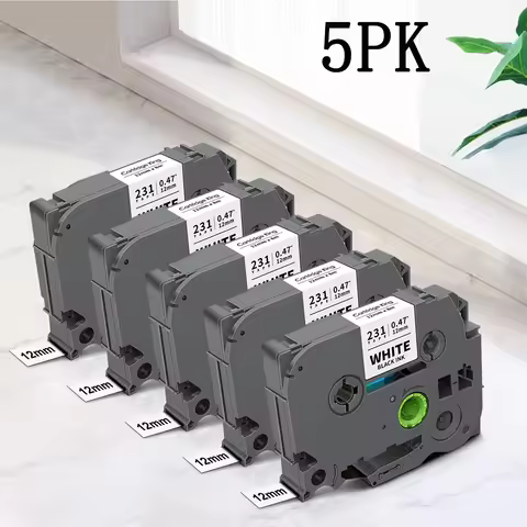 5PK TZe231 Compatible for Brother P-touch 12mm TZe Tape Printer Ribbon TZe 231 TZ 131 631 Replace fo