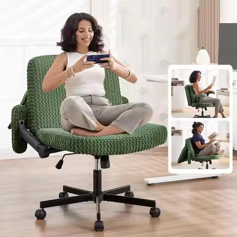 Criss Cross Chair,Cross Legged Chair with Wheels and Arms,27" Extra Wide Seat Office Desk Chair with