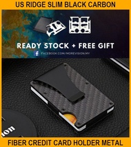 Us Ridge Slim Black Carbon Fiber Credit Card Holder Metal Simple Wallet - RFID - Leather