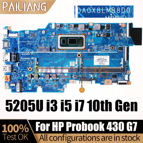 For HP Probook 430 G7 Laptop Mainboard DA0X8LMB8D0 5205U i3i5i7 10th L77217-601 L77221-601 L92222 No