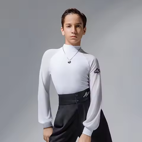 High Neck Long Sleeve Kids Latin Dance Bodysuit Latin Dance Suit Line Dance Clothing Top Female Danc