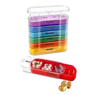 Portable Weekly 7 Days Pill Box Colorful Design Stackable 4 Times a Day Medicine Storage Dispenser/P