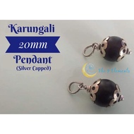 100% Original Karungali / Ebony Wood Single Bead Pendant in Silver Cap| 20mm Size| Origin From India | 5 Elements