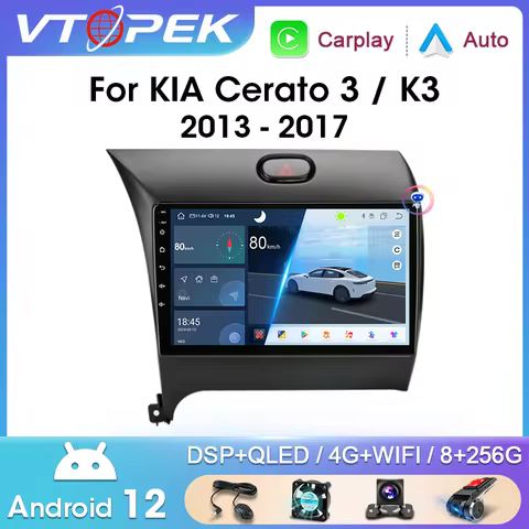 Vtopek 2 Din Android 12 4G WiFi Car Radio For Kia K3 Cerato Forte 2013-2017 3 YD Multimedia Video Pl