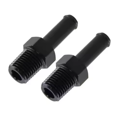 2pcs AN6 1/4" NPT 13.6mm Male To 3/8" 9mm Hose Barb Straight Adapter Fitting Black Aluminum Alloy