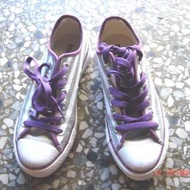 CONVERSE ALL STAR 白灰條紋 紫色鞋帶 帆布鞋 22.5~23.5可穿