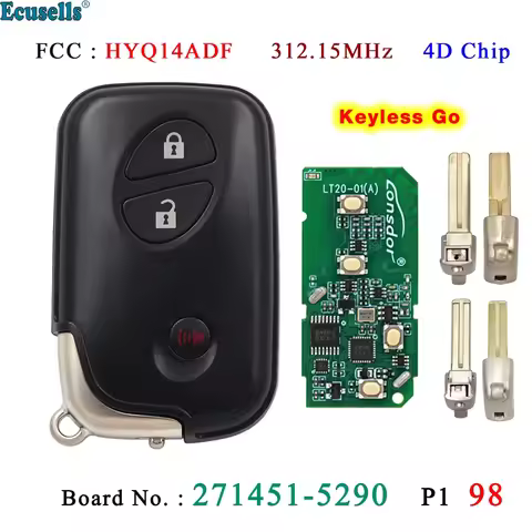 Ecusells 3 Buttons Smart Keyless Go Remote Key 312.15MHz 4D Chip for Lexus CT200H HYQ14ADF 271451-52