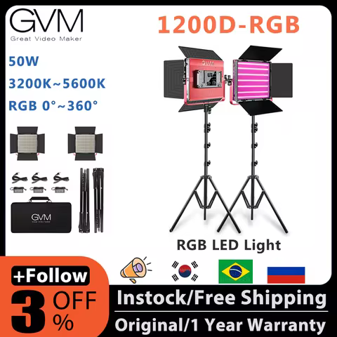 GVM 1200D-RGB 50W High Beam Bi-Color+50W 3200K~5600K RGB Soft Light Panel Video Light for Photograph