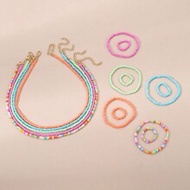 15pcs/set Girls' Colorful Rice Beaded Necklace, 5 Bracelets, 5 Rings & 5 Daily Decorations