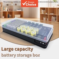 Battery Storage Box With LCD Tester Organizer Holds Multiple Types AA AAA C D 9V ABS Transparent Lid
