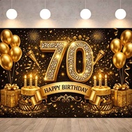 70th Happy Birthday Polyester Waterproof Banner Backdrop Golden Glitter Photography Background For A